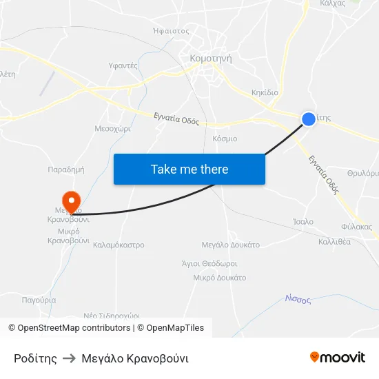 Ροδίτης to Mεγάλο Κρανοβούνι map