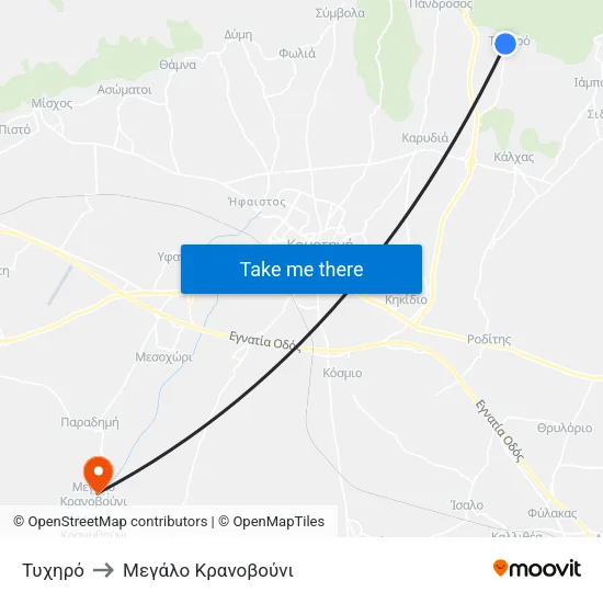 Τυχηρό to Mεγάλο Κρανοβούνι map