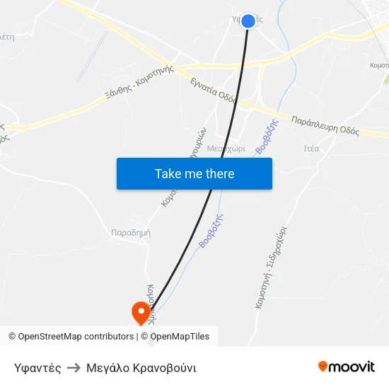Υφαντές to Mεγάλο Κρανοβούνι map
