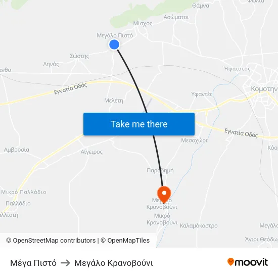Μέγα Πιστό to Mεγάλο Κρανοβούνι map
