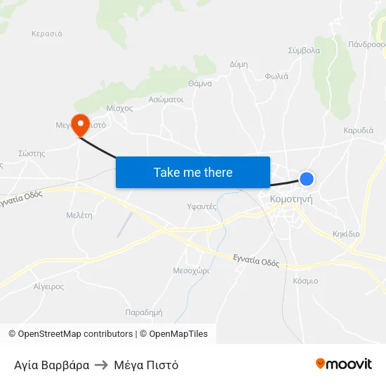Αγία Βαρβάρα to Μέγα Πιστό map