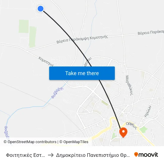 Student Dormitories to Democritus University of Thrace map