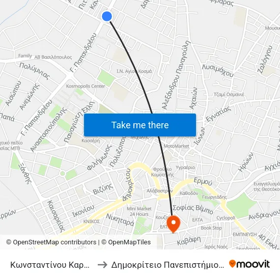 Konstantinos Karamanlis to Democritus University of Thrace map