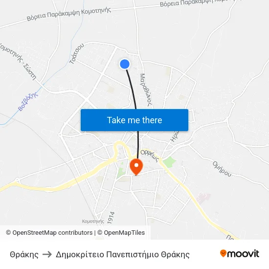 Thrace to Democritus University of Thrace map