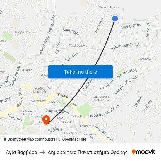 Agia Varvara to Democritus University of Thrace map