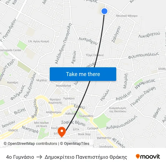 4th High School to Democritus University of Thrace map