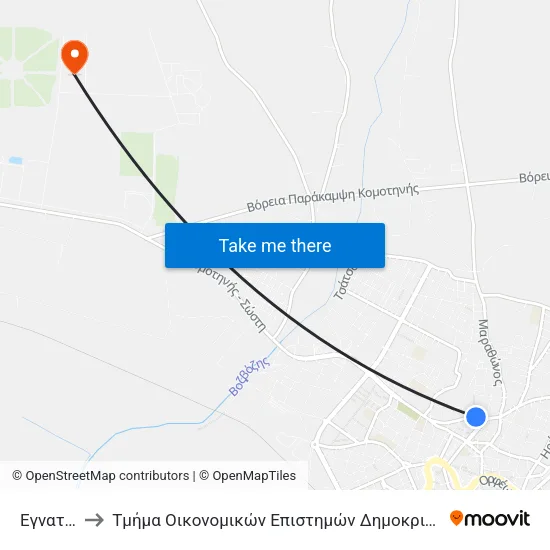 Egnatias 2 to Department of Economic Sciences of Democritus University map