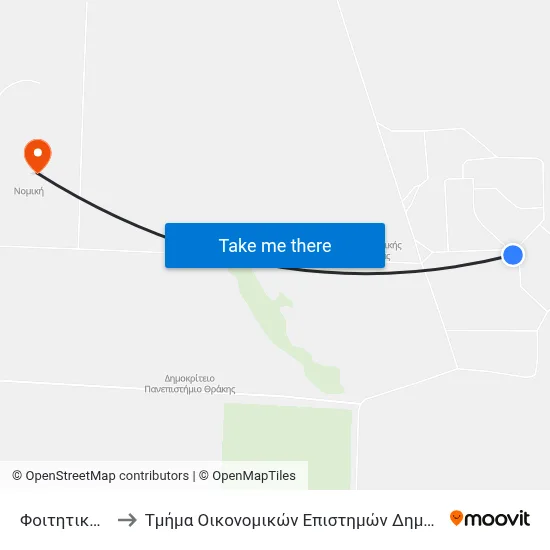 Student Dormitories to Department of Economic Sciences of Democritus University map