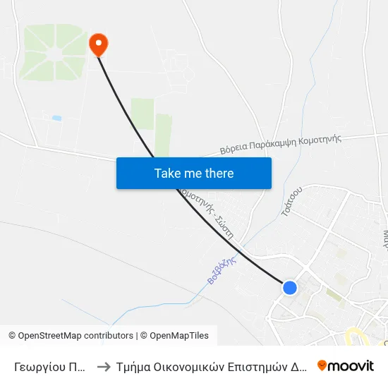 Georgiou Papandreou 1 to Department of Economic Sciences of Democritus University map