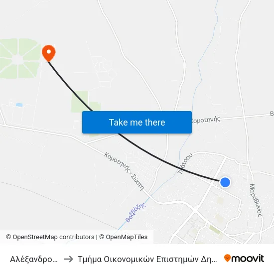 Alexandrou Papagou to Department of Economic Sciences of Democritus University map