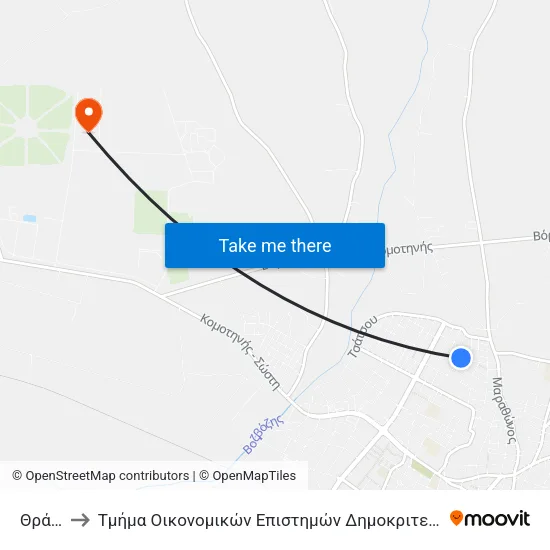 Thrace to Department of Economic Sciences of Democritus University map