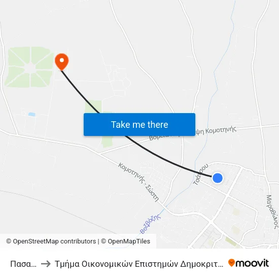 Pasalidis Street to Department of Economic Sciences of Democritus University map