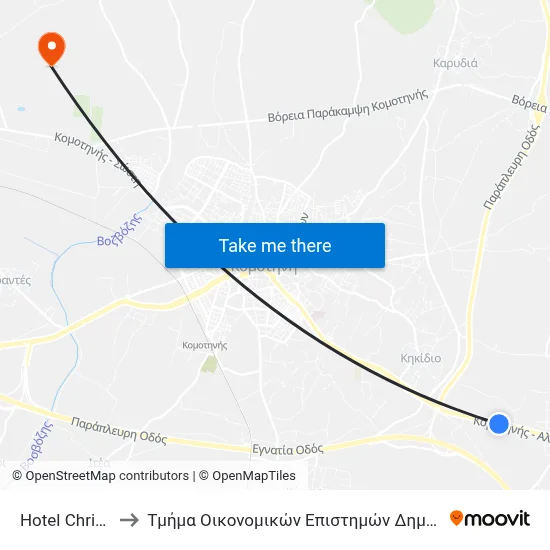 Hotel Chris And Eve to Department of Economic Sciences of Democritus University map