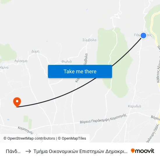 Pandrossos to Department of Economic Sciences of Democritus University map