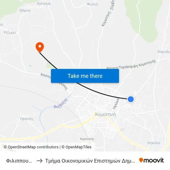 Philippoupolis 1 to Department of Economic Sciences of Democritus University map
