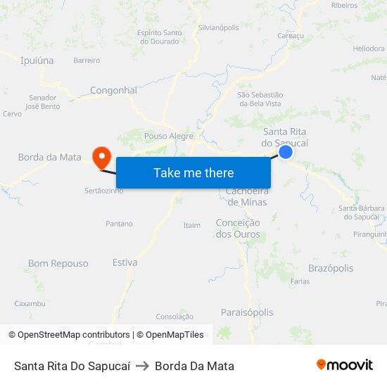 Santa Rita Do Sapucaí to Borda Da Mata map