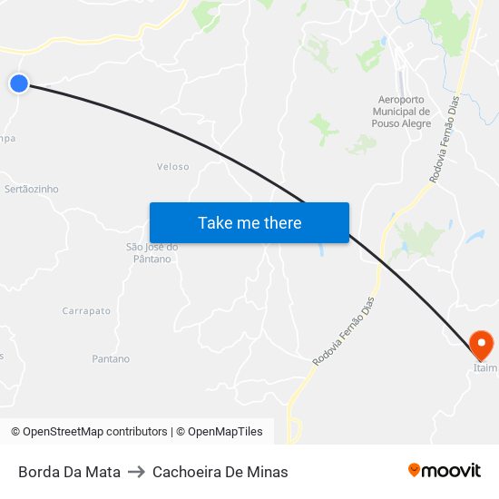 Borda Da Mata to Cachoeira De Minas map