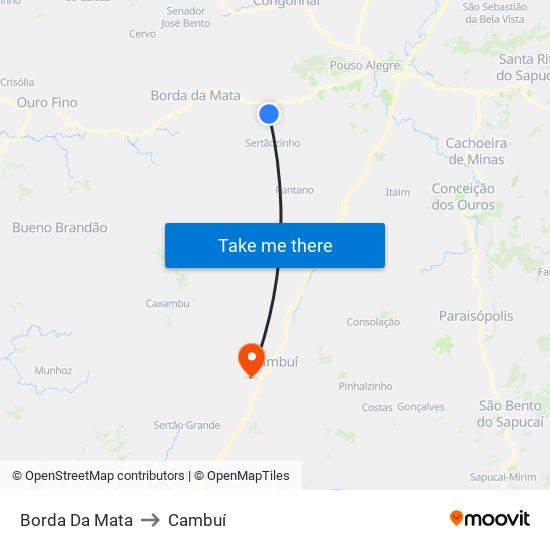 Borda Da Mata to Cambuí map