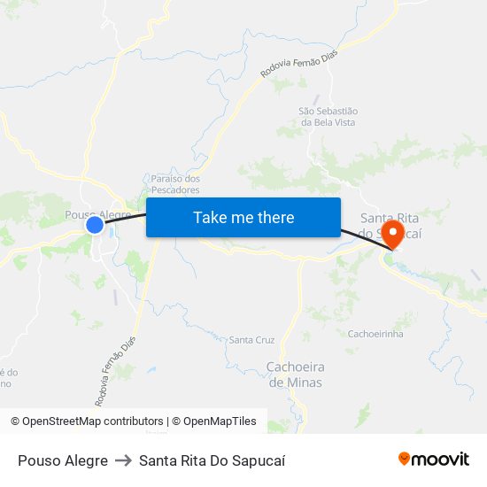 Pouso Alegre to Santa Rita Do Sapucaí map