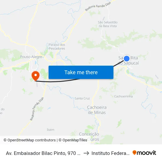 Av. Embaixador Bilac Pinto, 970 | Empresa D.L. - Sentido Recanto to Instituto Federal Do Sul De Minas map
