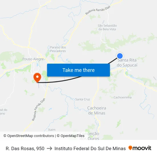 R. Das Rosas, 950 to Instituto Federal Do Sul De Minas map