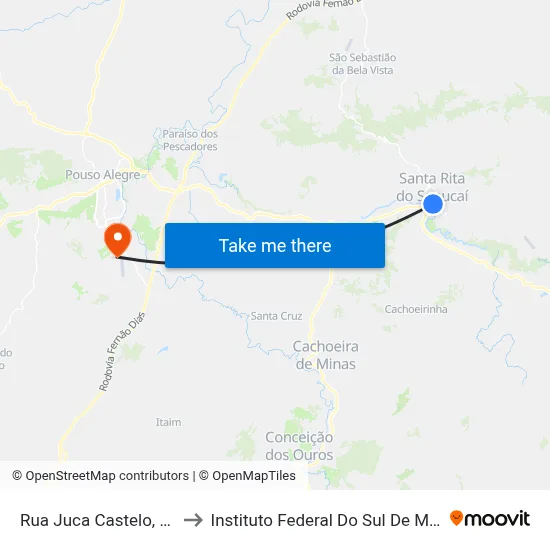 Rua Juca Castelo, 132 to Instituto Federal Do Sul De Minas map