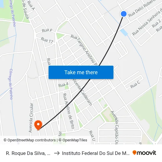 R. Roque Da Silva, 135 to Instituto Federal Do Sul De Minas map