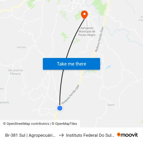 Br-381 Sul | Agropecuária Cruz Alta to Instituto Federal Do Sul De Minas map