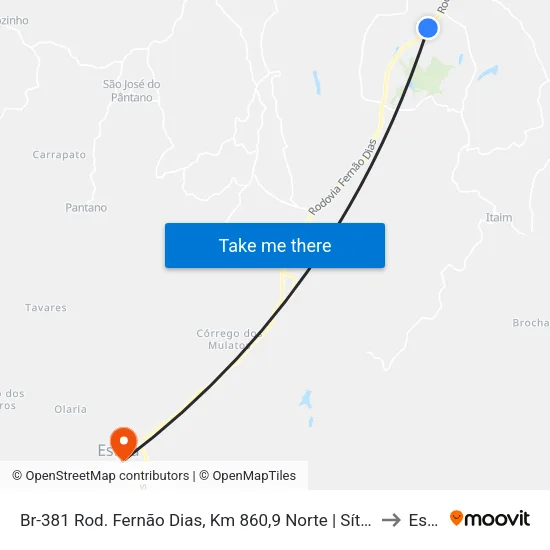 Br-381 Rod. Fernão Dias, Km 860,9 Norte | Sítio Nova Esperança to Estiva map