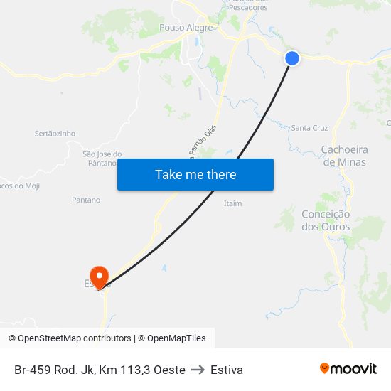 Br-459 Rod. Jk, Km 113,3 Oeste to Estiva map