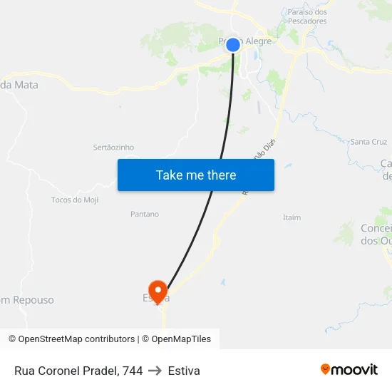 Rua Coronel Pradel, 744 to Estiva map