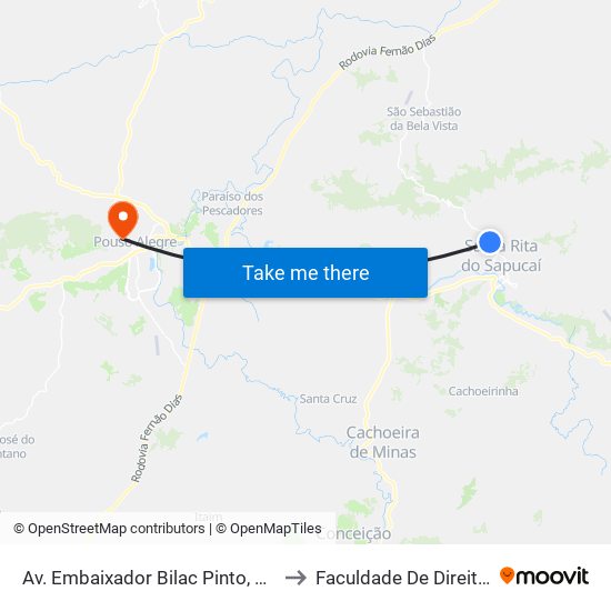 Av. Embaixador Bilac Pinto, 1000 | Pesqueiro Tô À Toa to Faculdade De Direito Do Sul De Minas map