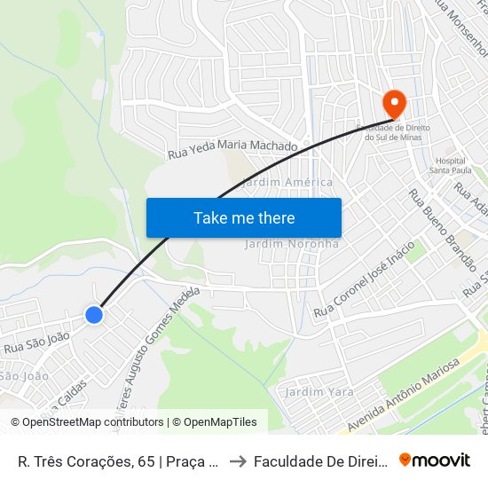 R. Três Corações, 65 | Praça Maracanã - Sentido Centro to Faculdade De Direito Do Sul De Minas map