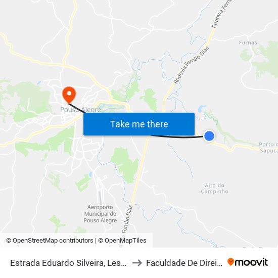 Estrada Eduardo Silveira, Leste | Capela Do Menino Jesus to Faculdade De Direito Do Sul De Minas map