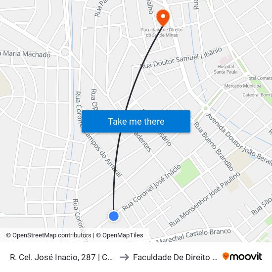 R. Cel. José Inacio, 287 | Corte Evasê Vestidos to Faculdade De Direito Do Sul De Minas map