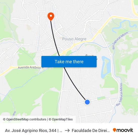 Av. José Agripino Rios, 344 | Rotatória Jardim Olimpico to Faculdade De Direito Do Sul De Minas map