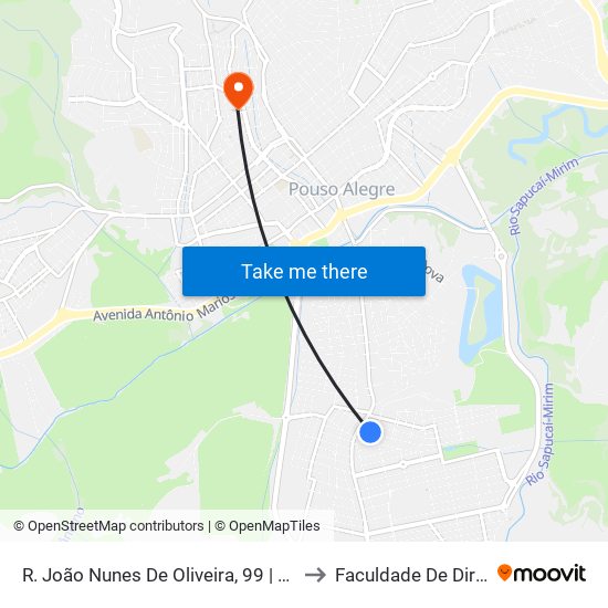 R. João Nunes De Oliveira, 99 | Escola Sonho Meu – Sentido Centro to Faculdade De Direito Do Sul De Minas map