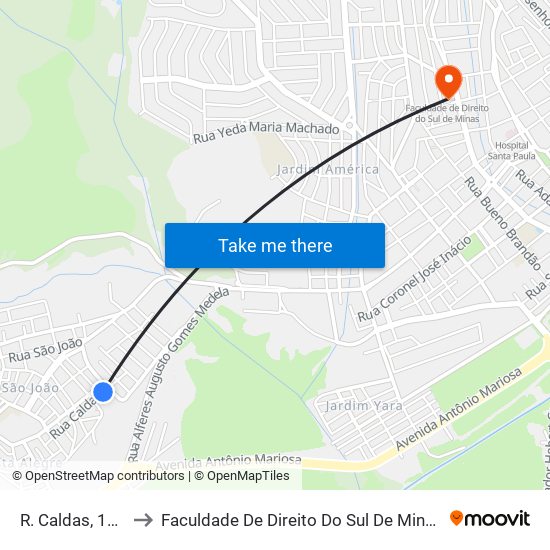 R. Caldas, 130 to Faculdade De Direito Do Sul De Minas map