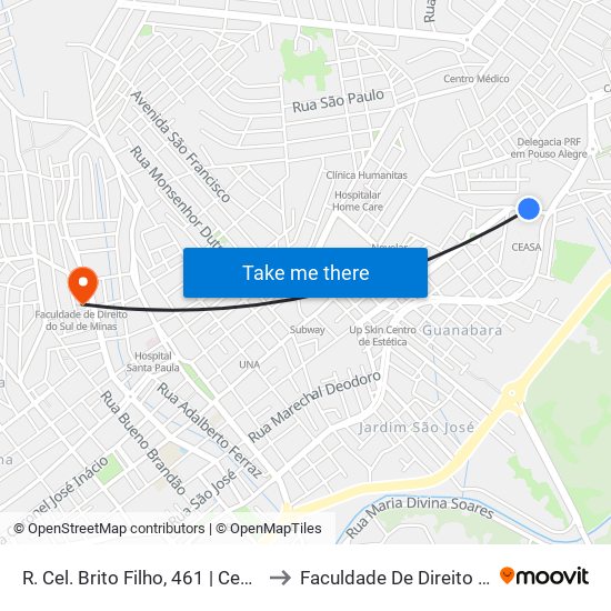 R. Cel. Brito Filho, 461 | Cema – Sentido Centro to Faculdade De Direito Do Sul De Minas map