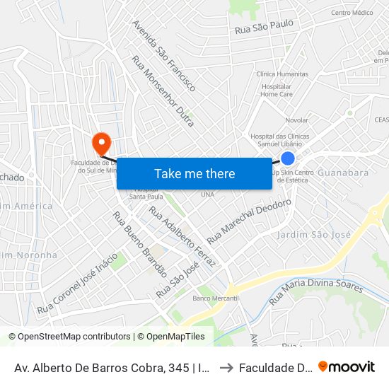 Av. Alberto De Barros Cobra, 345 | Igoe – Instituto De Gastroenterologia E Odontologia Especializado to Faculdade De Direito Do Sul De Minas map