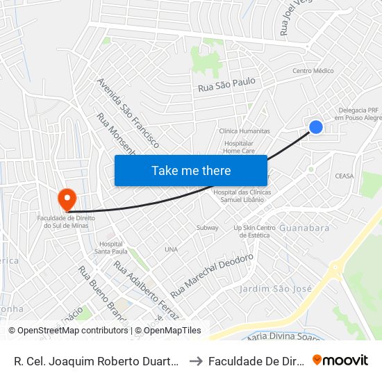 R. Cel. Joaquim Roberto Duarte, 218 | Kids Point – Sentido Bairro to Faculdade De Direito Do Sul De Minas map