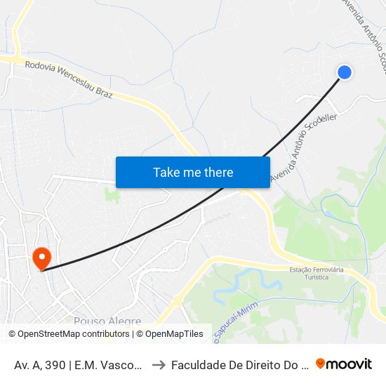 Av. A, 390 | E.M. Vasconcelos Costa to Faculdade De Direito Do Sul De Minas map