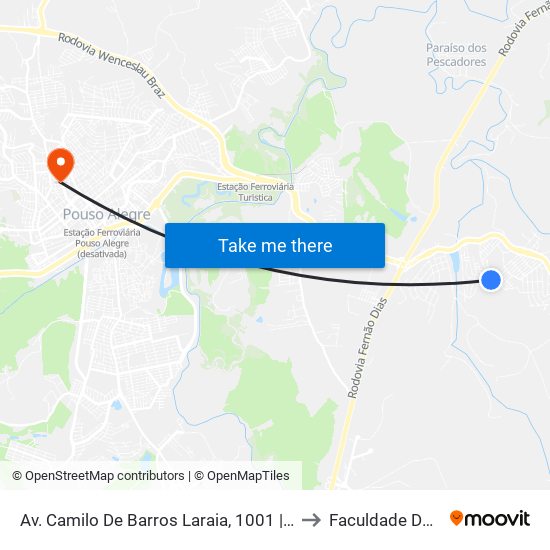 Av. Camilo De Barros Laraia, 1001 | Igreja De Cristo Pentecostal No Brasil – Sentido Centro to Faculdade De Direito Do Sul De Minas map