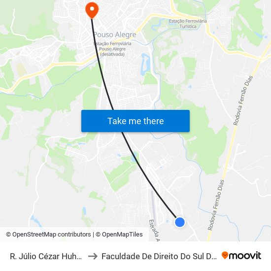 R. Júlio Cézar Huhn, 110 to Faculdade De Direito Do Sul De Minas map