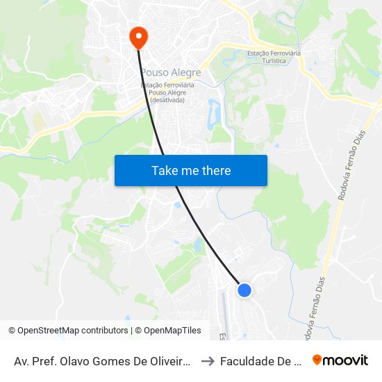 Av. Pref. Olavo Gomes De Oliveira, 6025 | E.M. Clarice Toledo – Sentido Centro to Faculdade De Direito Do Sul De Minas map