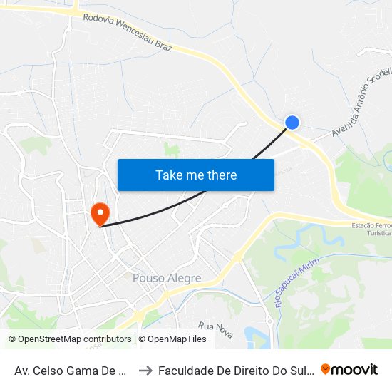 Av. Celso Gama De Paiva, 85 to Faculdade De Direito Do Sul De Minas map