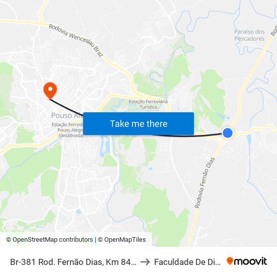 Br-381 Rod. Fernão Dias, Km 849,9 Norte | Prodoeste Mercedes Benz to Faculdade De Direito Do Sul De Minas map