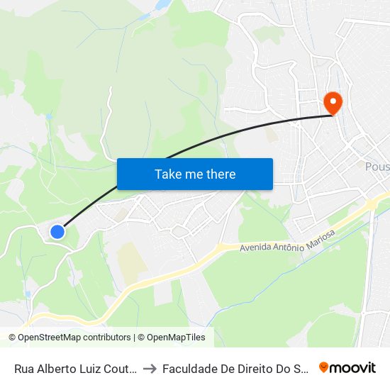 Rua Alberto Luiz Coutinho, 240 to Faculdade De Direito Do Sul De Minas map