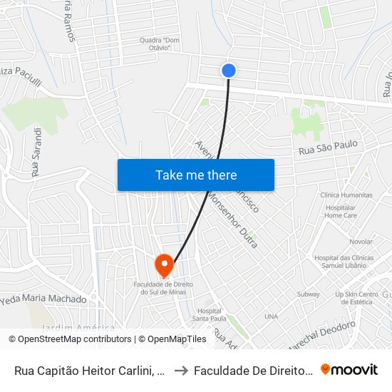Rua Capitão Heitor Carlini, 94 | Praça Esplanada to Faculdade De Direito Do Sul De Minas map