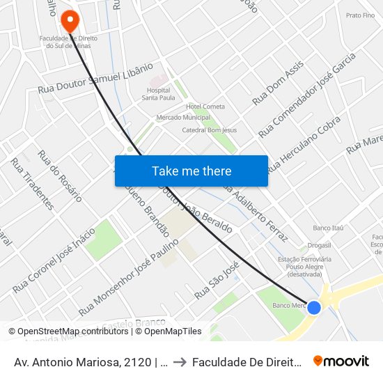 Av. Antonio Mariosa, 2120 | Up Pneus Auto Center to Faculdade De Direito Do Sul De Minas map